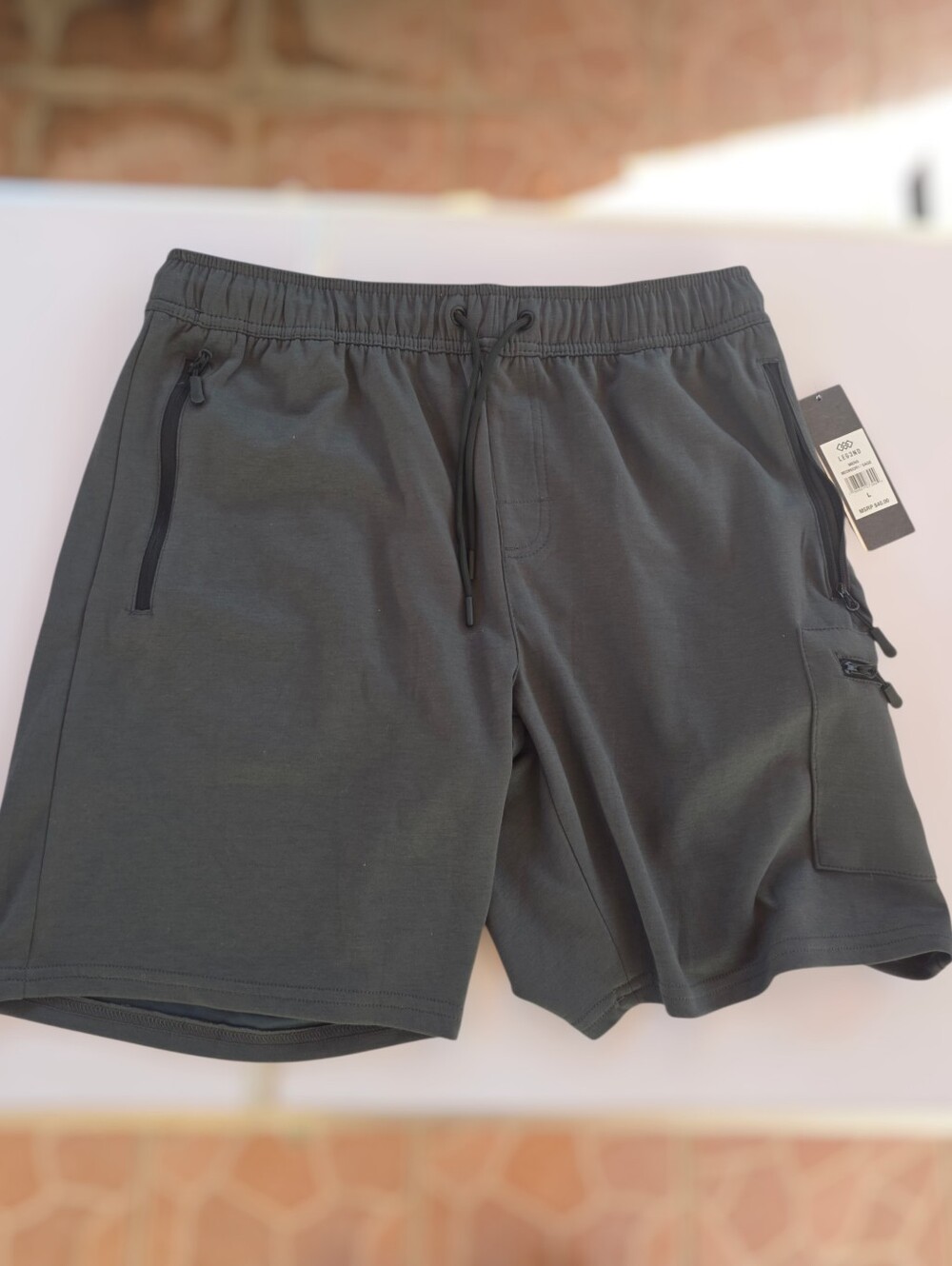 Men's Large Green Scuba Shorts Stretch Leg3nd Cargo